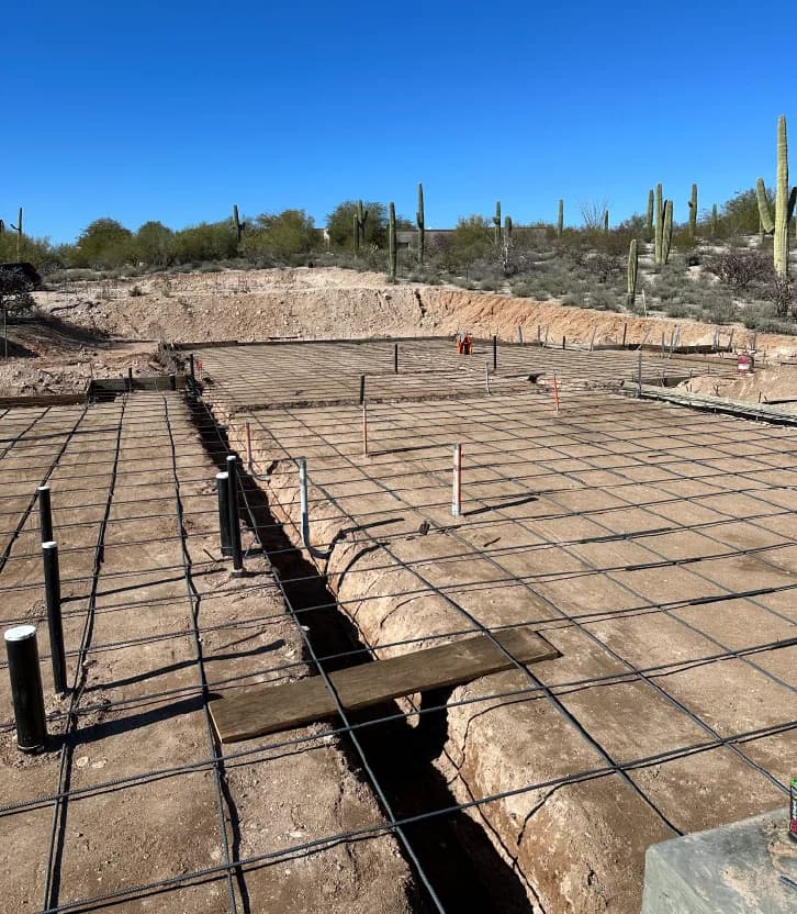 Formed and rebar-tied stem walls for a Tucson foundation